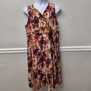 Eddie Bauer Sleeveless Floral Vibrant Faux Wrap Waist-Tie Dress Sz XXL Summer